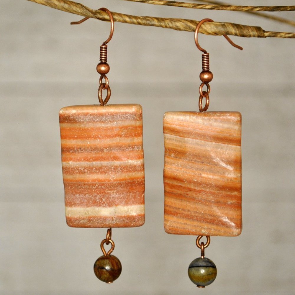 Dark Banded Jasper & Copper Earrings Handmade​​​​​